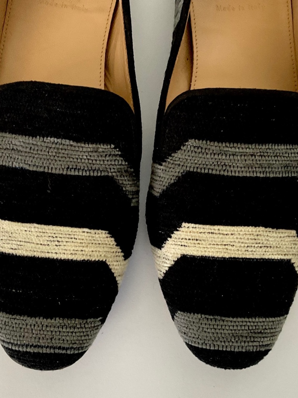 J. CREW Darby Striped Fabric Flat Loafers Grey Black Off White Size 9 - Picture 2 of 10
